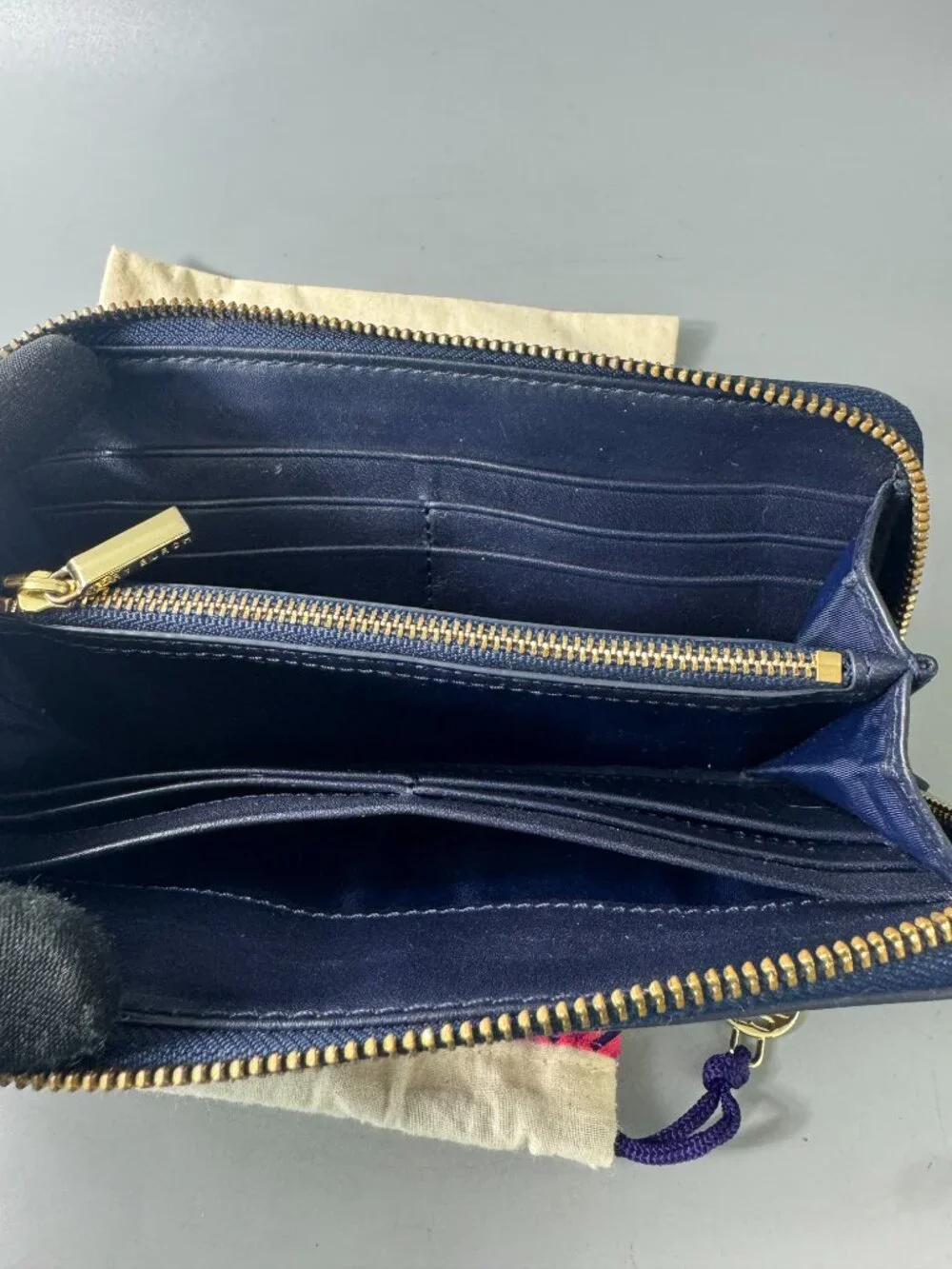 Authentic Tory Burch Navy Blue Leather Zip-around Long Wallet